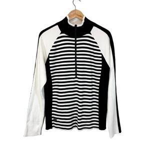 Y2K LRL Ralph Lauren Cotton Half Zip 
Black White Stripe Sweater Size XL Preppy